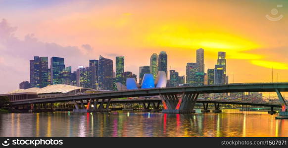 SINGAPORE - JUNE 23, 2018: Panorama Singapore city skyline at beautiful summer night