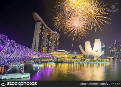 Singapore national day fireworks celebration at night time