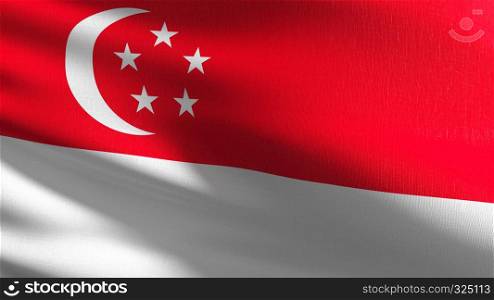 Singapore national flag blowing in the wind isolated. Official patriotic abstract design. 3D rendering illustration of waving sign symbol.
