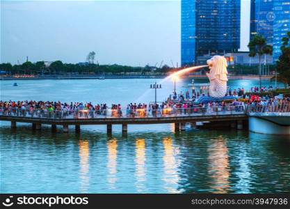 SINGAPORE - OCTOBER 30: Overview of the marina bay with the Merlion on October 30, 2015 in Singapore.