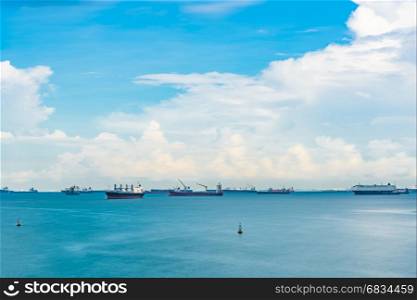 Singapore Seascape From Marina Barrage with Cargo ship at port and nice sky with cloud