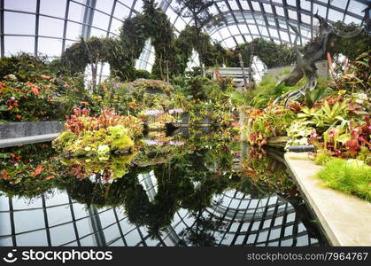 SINGAPORE- SEP 5: View of Cloud Forest at Gardens by the Bay on September 5, 2015. in Singapore. Gardens by the Bay is a park spanning 101 hectares of reclaimed land.