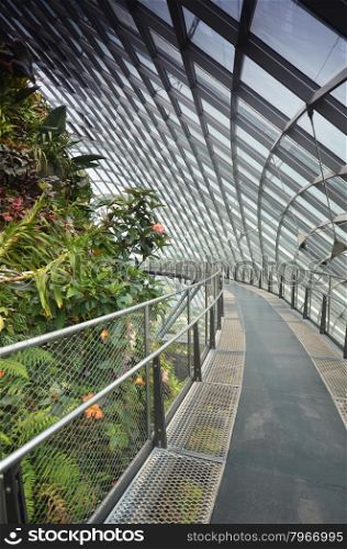 SINGAPORE- SEP 7: View of Cloud Forest at Gardens by the Bay on September 7, 2015. in Singapore. Gardens by the Bay is a park spanning 101 hectares of reclaimed land.