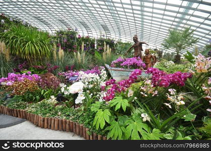 SINGAPORE- SEP 7: View of Flower Dome at Gardens by the Bay on September 7, 2015. in Singapore. Gardens by the Bay is a park spanning 101 hectares of reclaimed land.