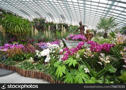 SINGAPORE- SEP 7: View of Flower Dome at Gardens by the Bay on September 7, 2015. in Singapore. Gardens by the Bay is a park spanning 101 hectares of reclaimed land.