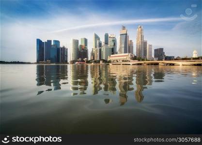 Singapore skyline at central business district, CBD blue sky and morning sunrise cityscape at marina bay.