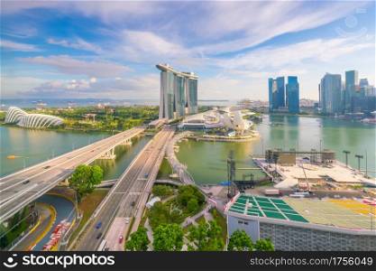 Singapore skyline bay area with blue sky