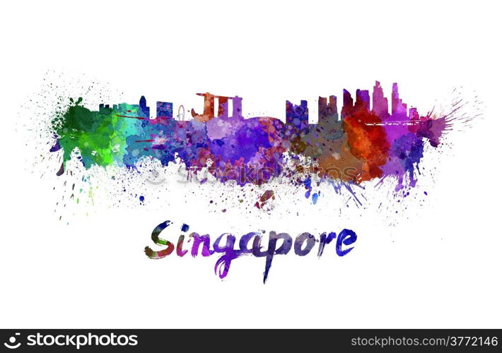 Singapore skyline in watercolor splatters with clipping path. Singapore skyline in watercolor