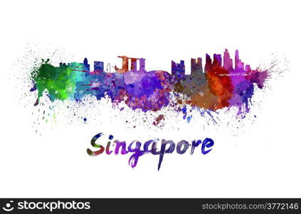 Singapore skyline in watercolor splatters with clipping path. Singapore skyline in watercolor