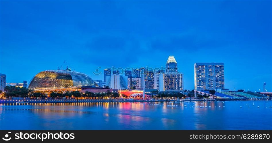 Singapore skyline panorama at Marina Bay in the evening