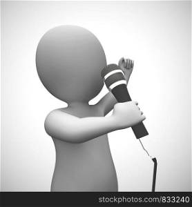 Singer singing songs with a microphone at a concert. The lead recording artist and vocalizer - 3d illustration