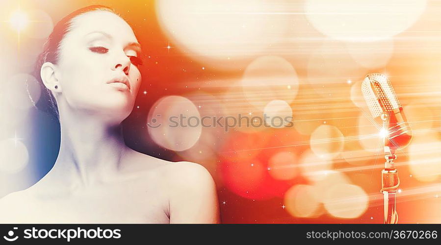 Singing woman. Abstract female portrait with beauty bokeh