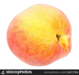 Single a fresh red-yellow peach. Isolated on white background. Close-up. Studio photography.