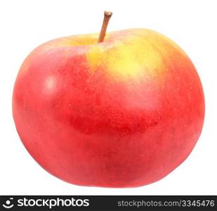 Single a red-yellow apple. Isolated on white background. Close-up. Studio photography.