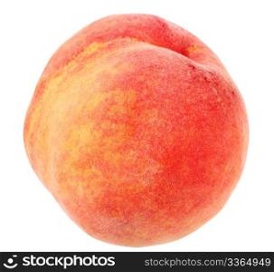 Single a red-yellow peach. Isolated on white background. Close-up. Studio photography.