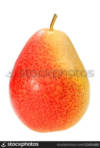 Single a red-yellow pear. Isolated on white background. Close-up. Studio photography.