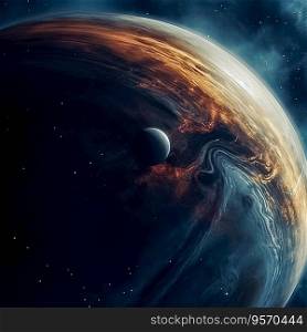Single Alien gas giant planet viewed from space Orbiting moons AI generated