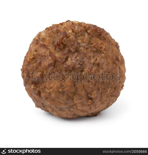 Single baked meatball isolated on white background close up