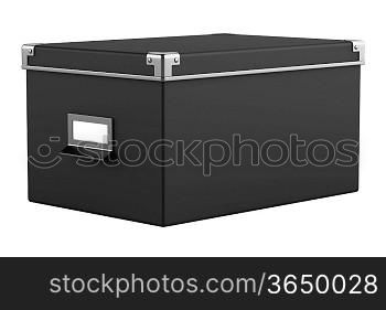 single black office cardboard box isolated on white background