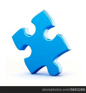 Single blue puzzle piece isolated on white background