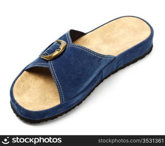 single blue slipper isolated on white background