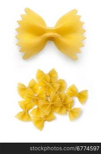 single bow tie pasta isolated on white background, with clipping path