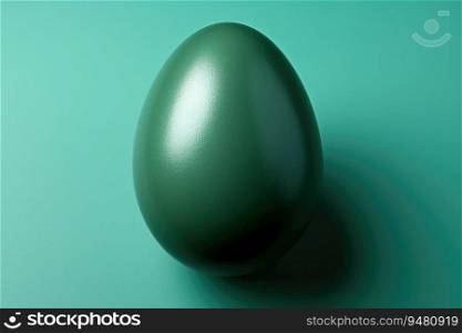 Single Easter green colored egg on green background. Generative AI