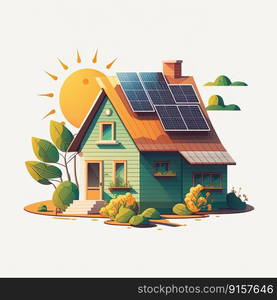 Single family house with solar panels. Sustainability concept. Generative AI