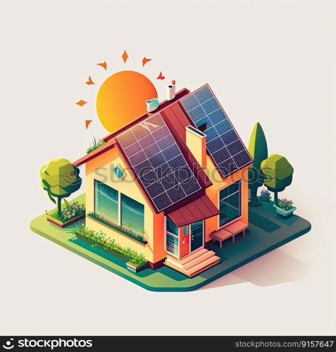 Single family house with solar panels. Sustainability concept. Generative AI