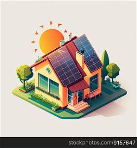 Single family house with solar panels. Sustainability concept. Generative AI