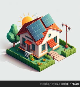 Single family house with solar panels. Sustainability concept. Generative AI