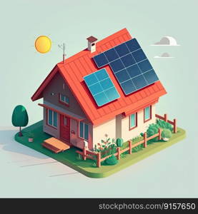 Single family house with solar panels. Sustainability concept. Generative AI