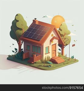 Single family house with solar panels. Sustainability concept. Generative AI