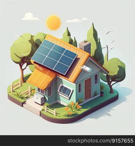 Single family house with solar panels. Sustainability concept. Generative AI