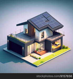 Single family house with solar panels. Sustainability concept. Generative AI