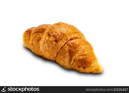 Single fresh homemade croissant isolated on white background with clipping path..
