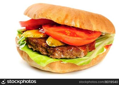 single fresh realistic looking hamburger isolated on white background. realistic looking hamburger