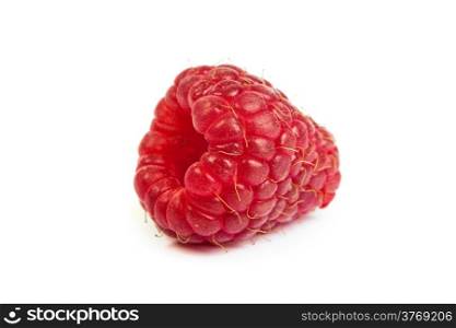 Single fresh sweet raspberry. Isolated over white background. Close up macro shot. Image was professionally retouched