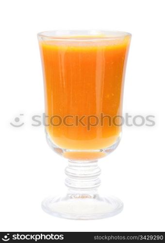 Single glass with orange juice. Isolated on white background. Close-up. Studio photography.