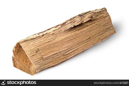 Single log of wood horizontally isolated on white background