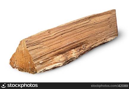 Single log of wood inverted horizontally isolated on white background