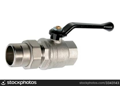Single metal valve for water. Close-up. Isolated on white background. Studio photography.