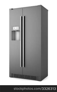 single modern black refrigerator isolated on white background