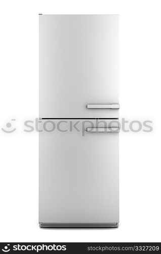 single modern gray refrigerator isolated on white background