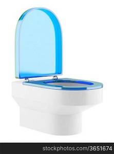single modern toilet bowl with blue cover isolated on white background