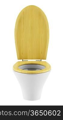 single modern toilet bowl with wooden cover isolated on white background