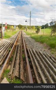 Single railway track, UK narrow gauge, Vale of Rheidol Railway, Ceredigion, Wales, United Kingdom, Europe.