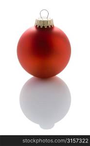 Single Red Christmas Tree Bauble On White Background