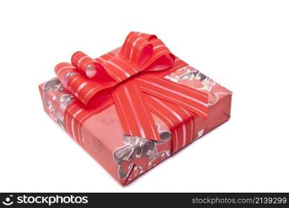 Single red gift box isolated on white background. Single red gift box