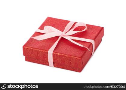 Single red gift box with pink ribbon
